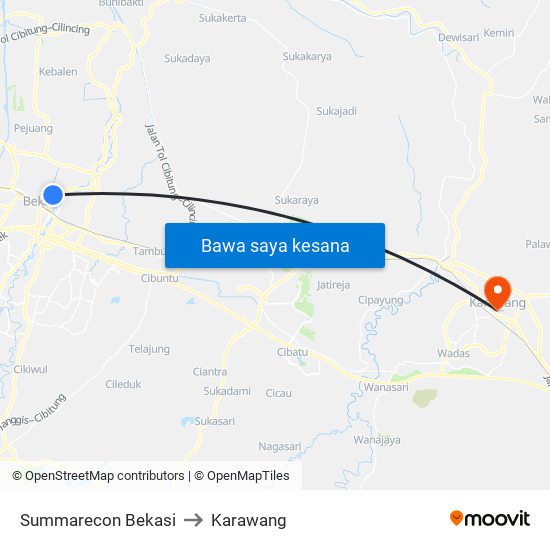 Summarecon Bekasi to Karawang map