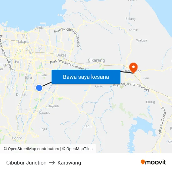 Cibubur Junction to Karawang map