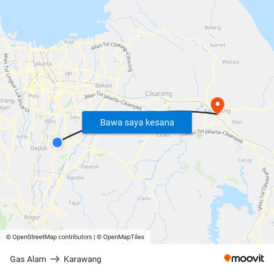 Gas Alam to Karawang map