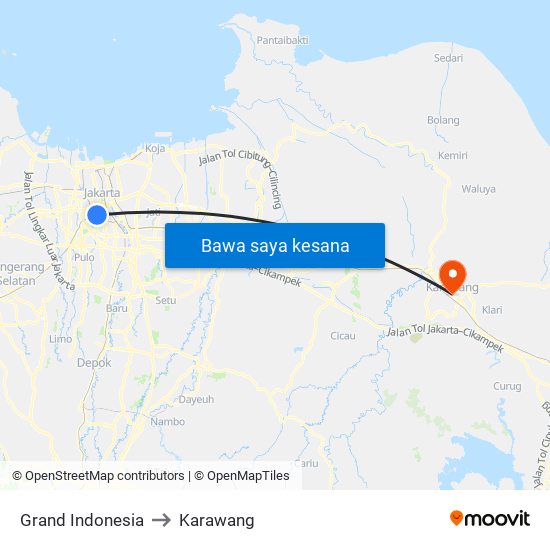 Grand Indonesia to Karawang map