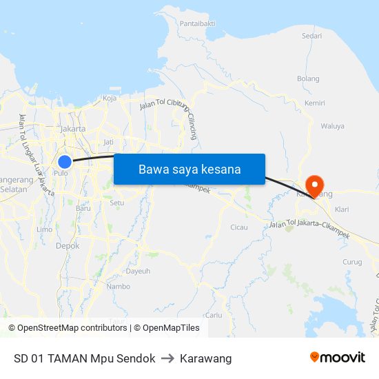 SD 01 TAMAN Mpu Sendok to Karawang map