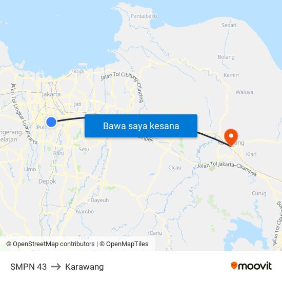 SMPN 43 to Karawang map
