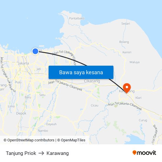 Tanjung Priok to Karawang map