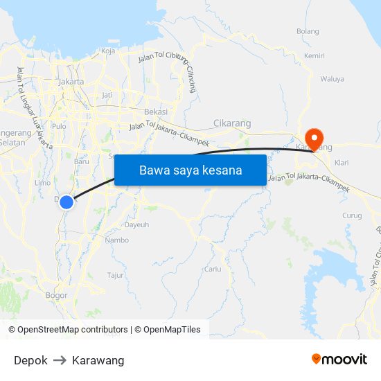 Depok to Karawang map