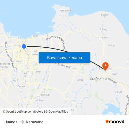 Juanda to Karawang map