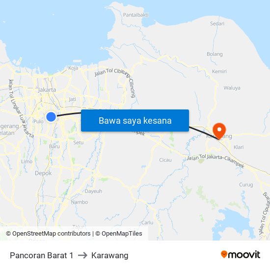 Pancoran Barat 1 to Karawang map