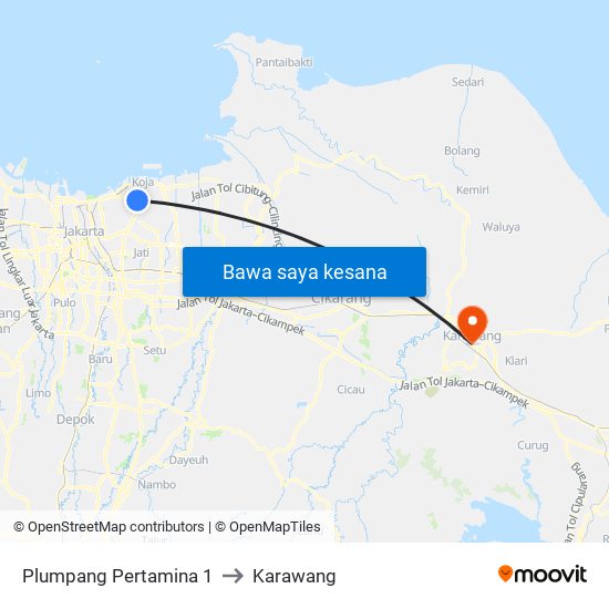 Plumpang Pertamina 1 to Karawang map