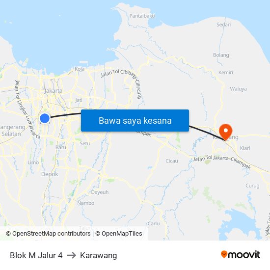 Blok M Jalur 4 to Karawang map