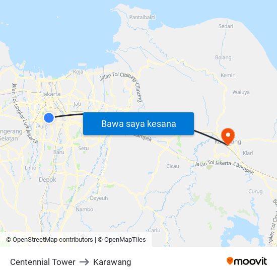 Centennial Tower to Karawang map