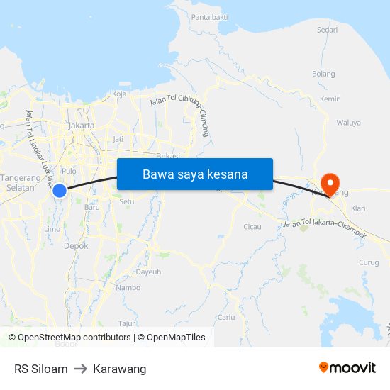 RS Siloam to Karawang map
