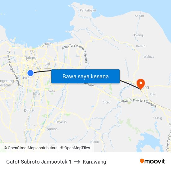 Gatot Subroto Jamsostek 1 to Karawang map