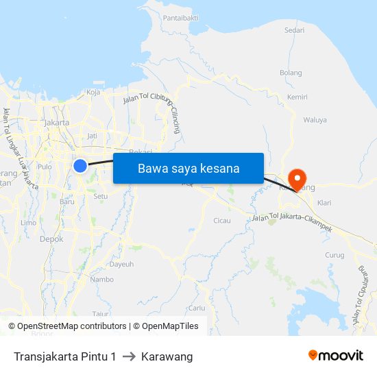 Transjakarta Pintu 1 to Karawang map