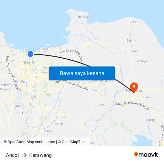 Ancol to Karawang map