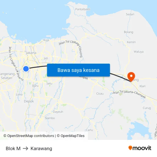 Blok M to Karawang map