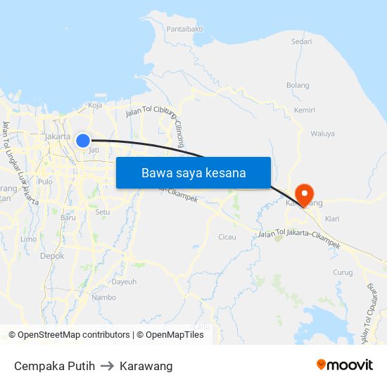 Cempaka Putih to Karawang map