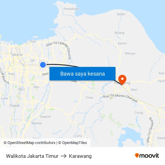 Walikota Jakarta Timur to Karawang map