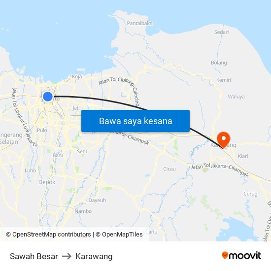 Sawah Besar to Karawang map