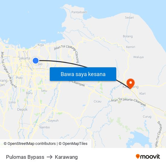 Pulomas Bypass to Karawang map