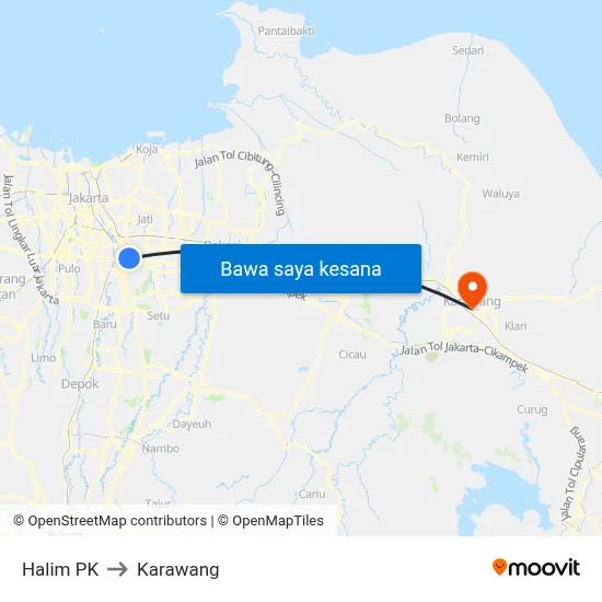 Halim PK to Karawang map
