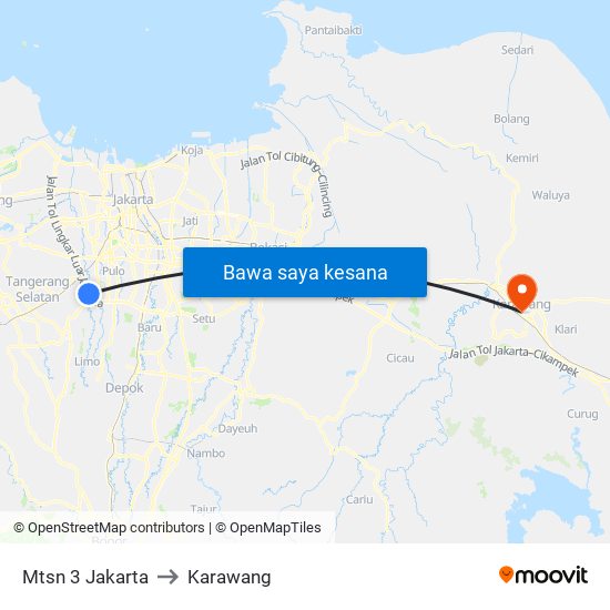 Mtsn 3 Jakarta to Karawang map