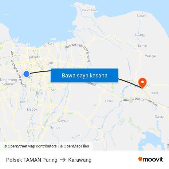 Polsek TAMAN Puring to Karawang map