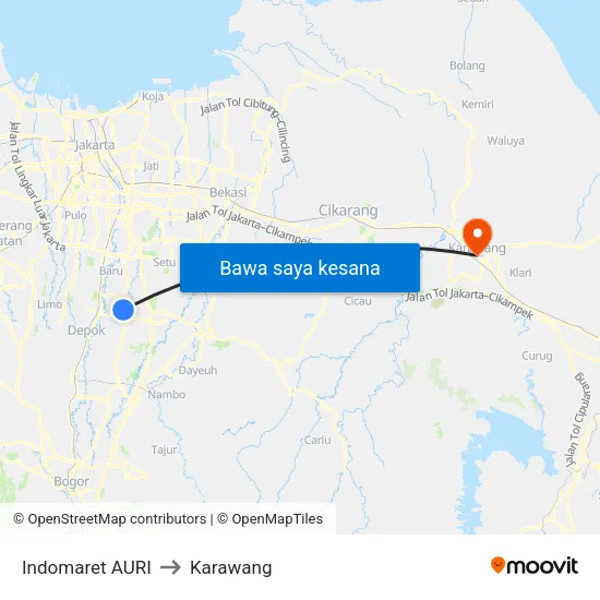 Indomaret AURI to Karawang map