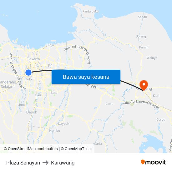 Plaza Senayan to Karawang map