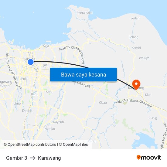 Gambir 3 to Karawang map