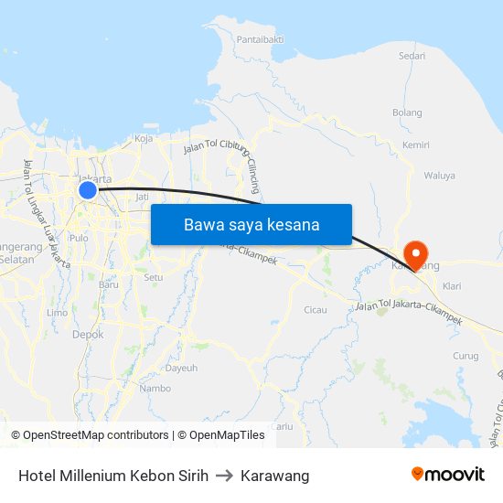 Hotel Millenium Kebon Sirih to Karawang map