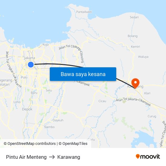 Pintu Air Menteng to Karawang map