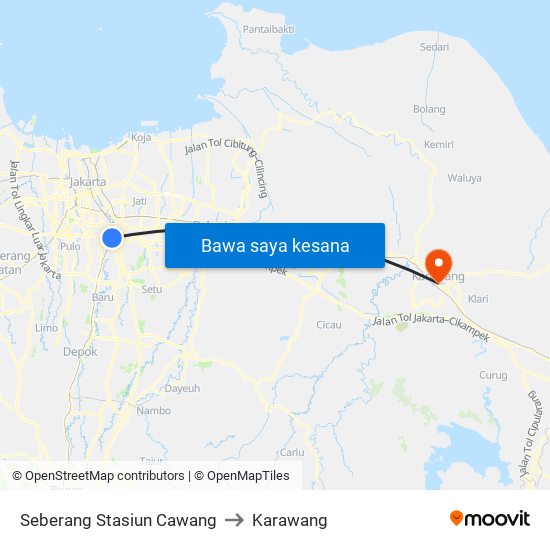 Seberang Stasiun Cawang to Karawang map