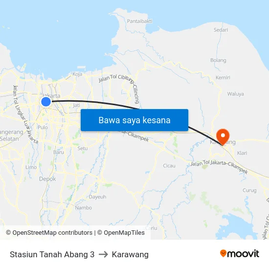 Stasiun Tanah Abang 3 to Karawang map