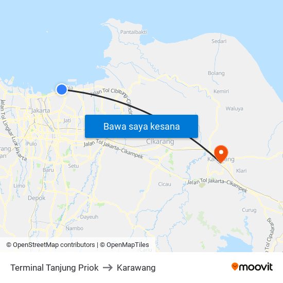 Terminal Tanjung Priok to Karawang map
