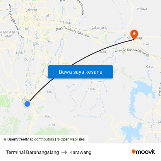 Terminal Baranangsiang to Karawang map