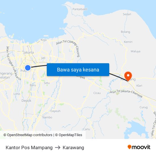 Kantor Pos Mampang to Karawang map