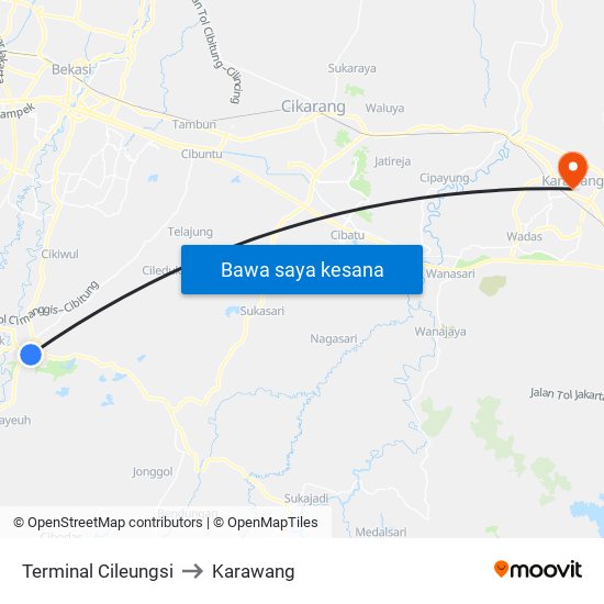 Terminal Cileungsi to Karawang map