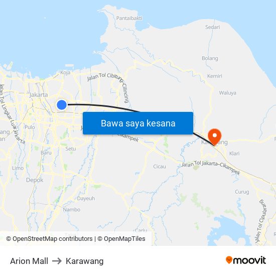 Arion Mall to Karawang map
