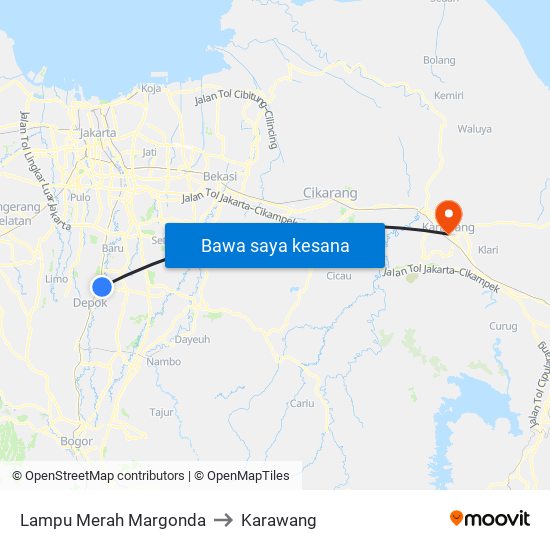 Lampu Merah Margonda to Karawang map