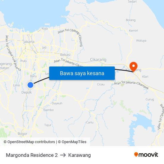 Margonda Residence 2 to Karawang map