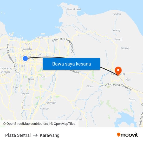 Plaza Sentral to Karawang map