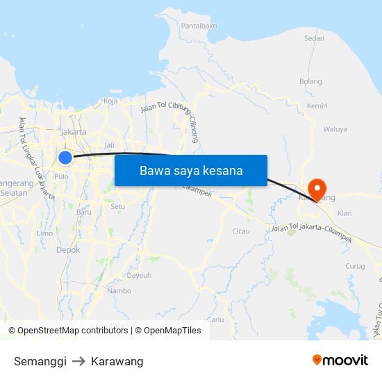 Semanggi to Karawang map