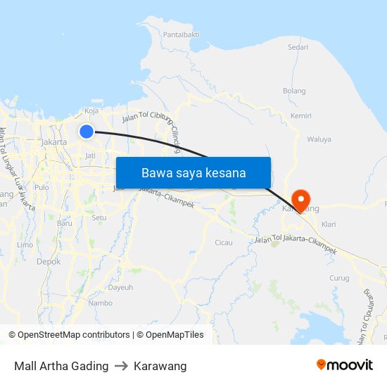 Mall Artha Gading to Karawang map