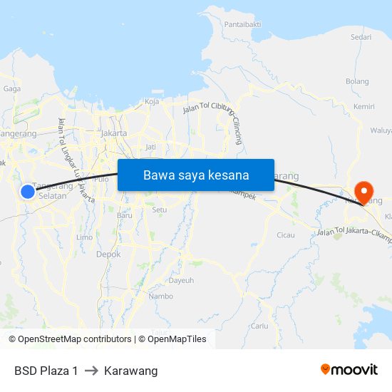 BSD Plaza 1 to Karawang map