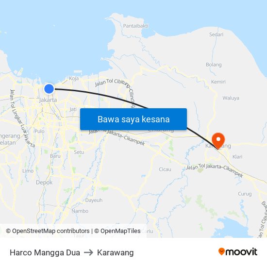Harco Mangga Dua to Karawang map