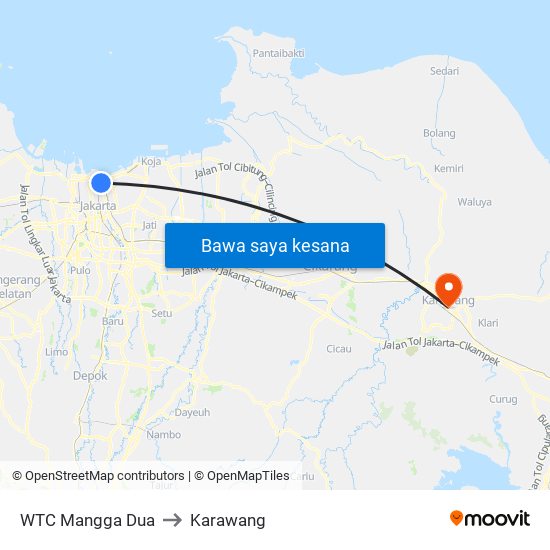 WTC Mangga Dua to Karawang map