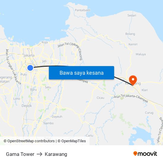 Gama Tower to Karawang map