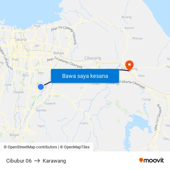 Cibubur 06 to Karawang map