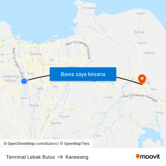Terminal Lebak Bulus to Karawang map