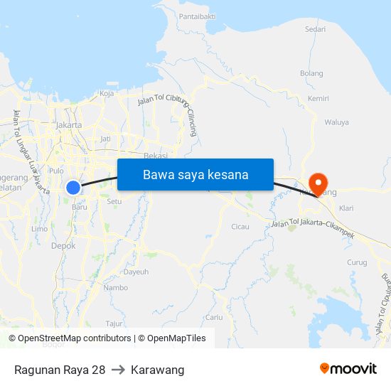 Ragunan Raya 28 to Karawang map