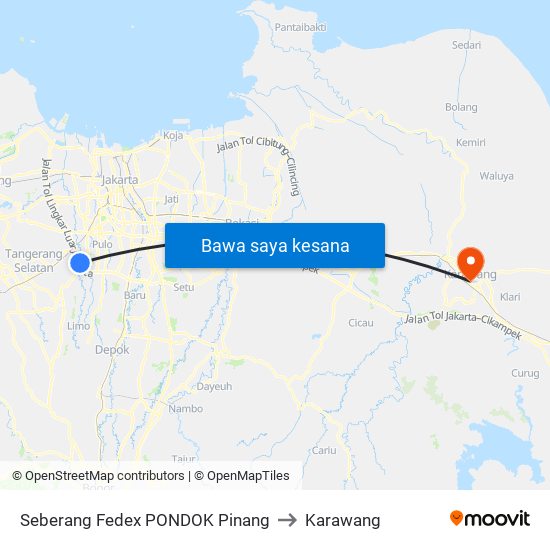 Seberang Fedex PONDOK Pinang to Karawang map